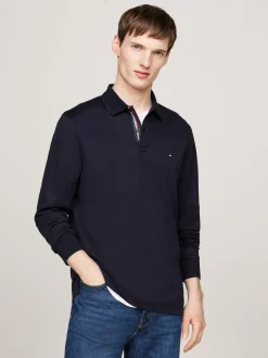 Koszulki Polo*Tommy Hilfiger Żakardowa Koszulka Polo Z Długim Rękawem DESERT SKY