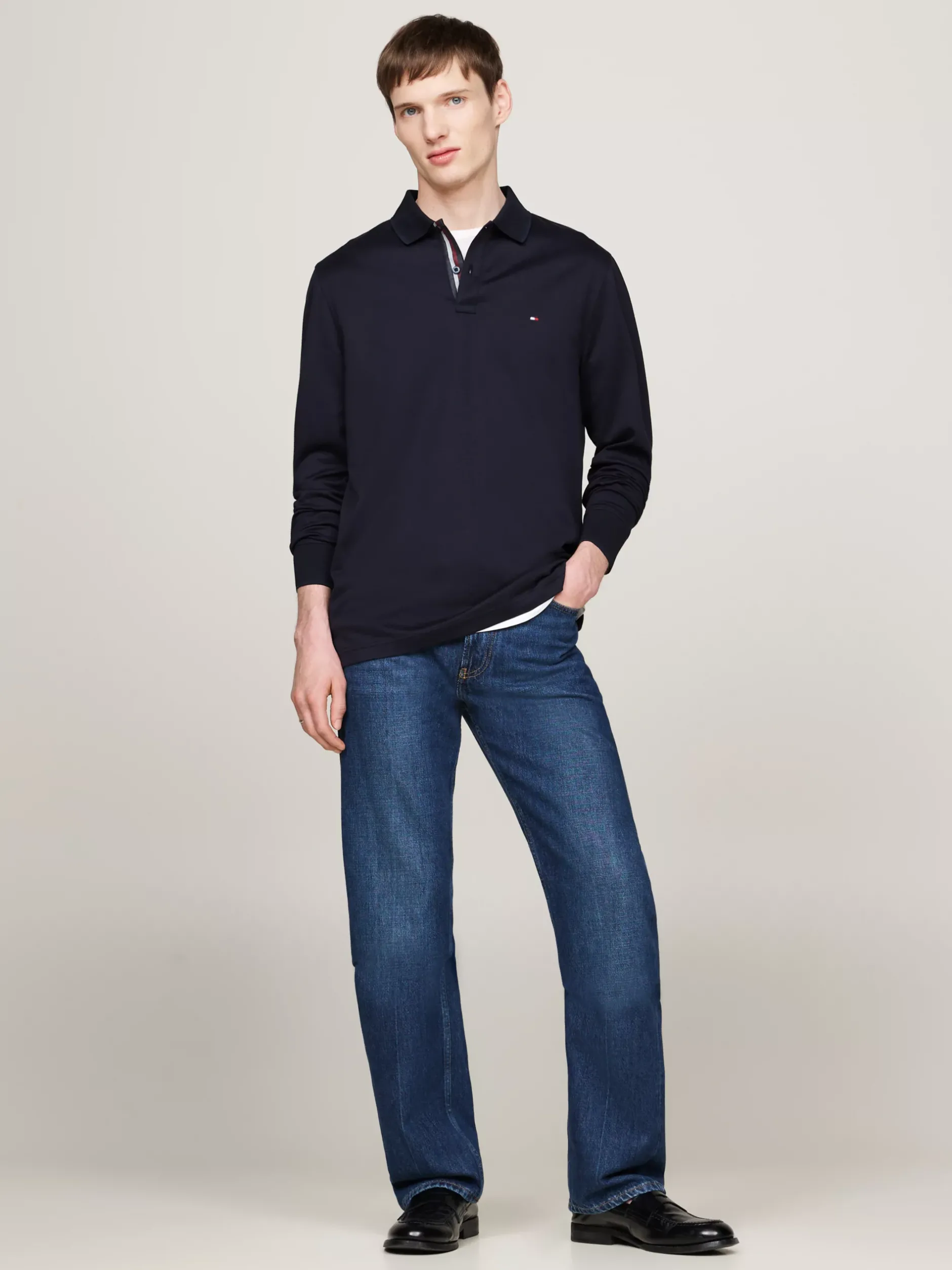 Koszulki Polo*Tommy Hilfiger Żakardowa Koszulka Polo Z Długim Rękawem DESERT SKY