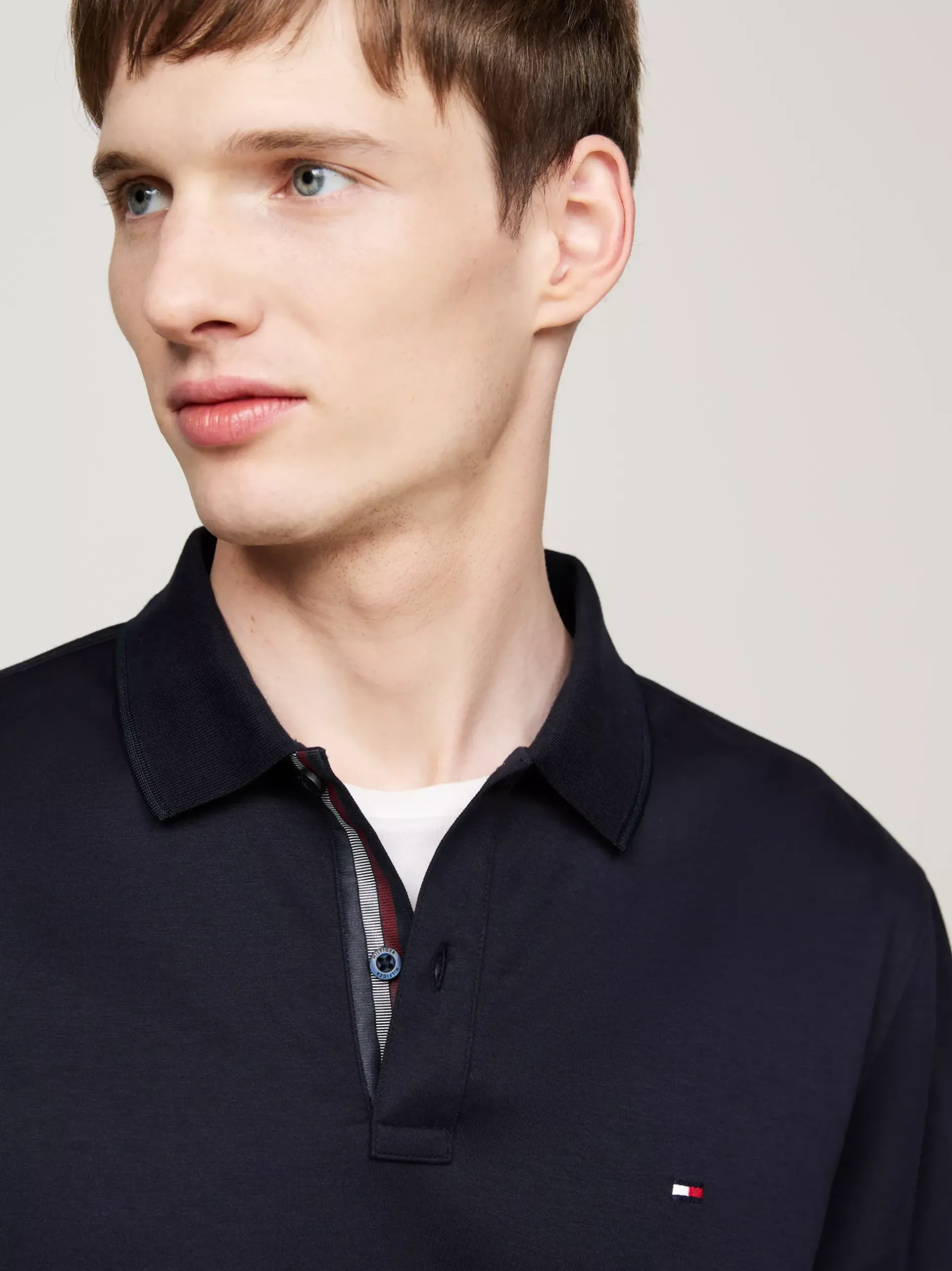 Koszulki Polo*Tommy Hilfiger Żakardowa Koszulka Polo Z Długim Rękawem DESERT SKY