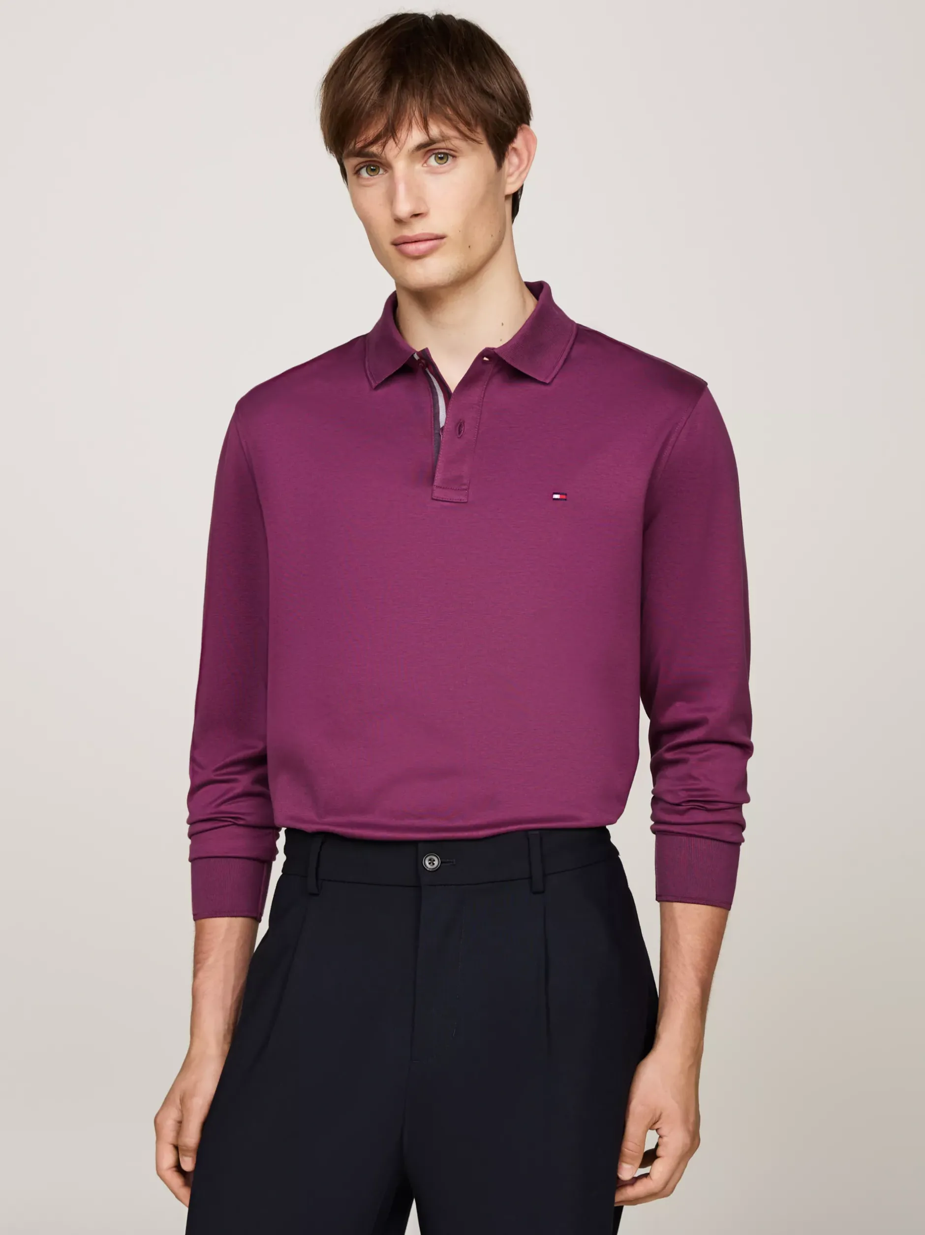 Koszulki Polo*Tommy Hilfiger Żakardowa Koszulka Polo Z Długim Rękawem HERITAGE PLUM