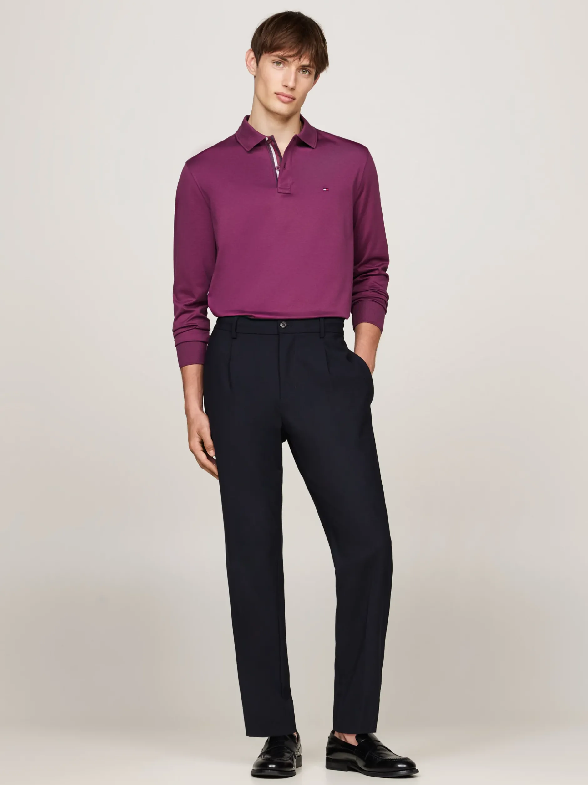 Koszulki Polo*Tommy Hilfiger Żakardowa Koszulka Polo Z Długim Rękawem HERITAGE PLUM