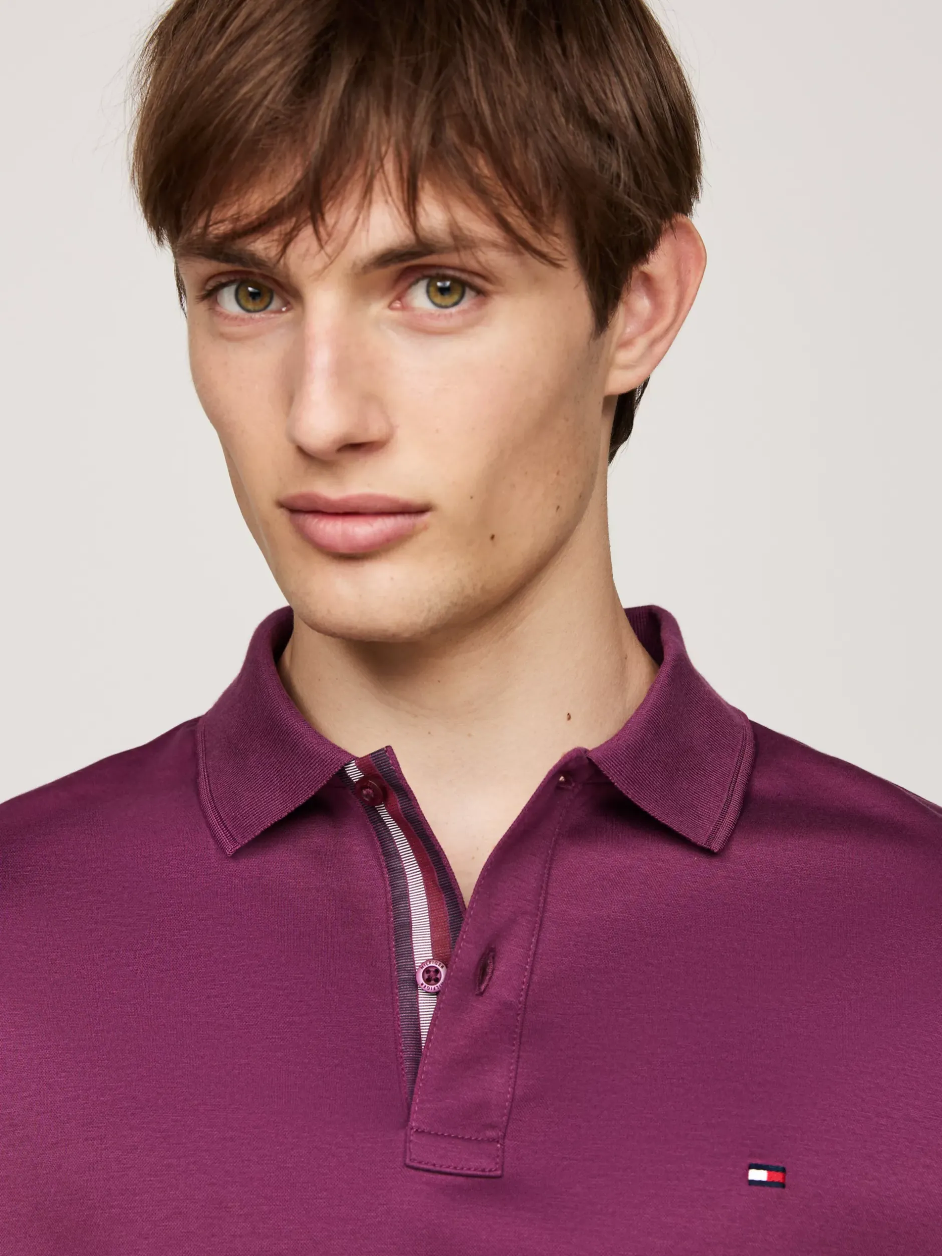 Koszulki Polo*Tommy Hilfiger Żakardowa Koszulka Polo Z Długim Rękawem HERITAGE PLUM