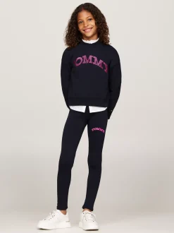 Spodnie, Szorty I Spódnice*Tommy Hilfiger Bardzo Obcisłe Legginsy Z Logo W Stylu Varsity DESERT SKY