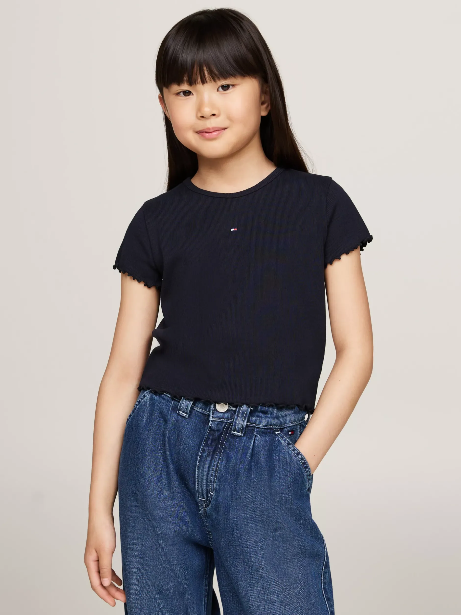 Topy I T-Shirty*Tommy Hilfiger Bardzo Wąski Prążkowany T-shirt DESERT SKY