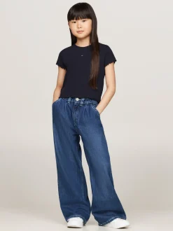 Topy I T-Shirty*Tommy Hilfiger Bardzo Wąski Prążkowany T-shirt DESERT SKY