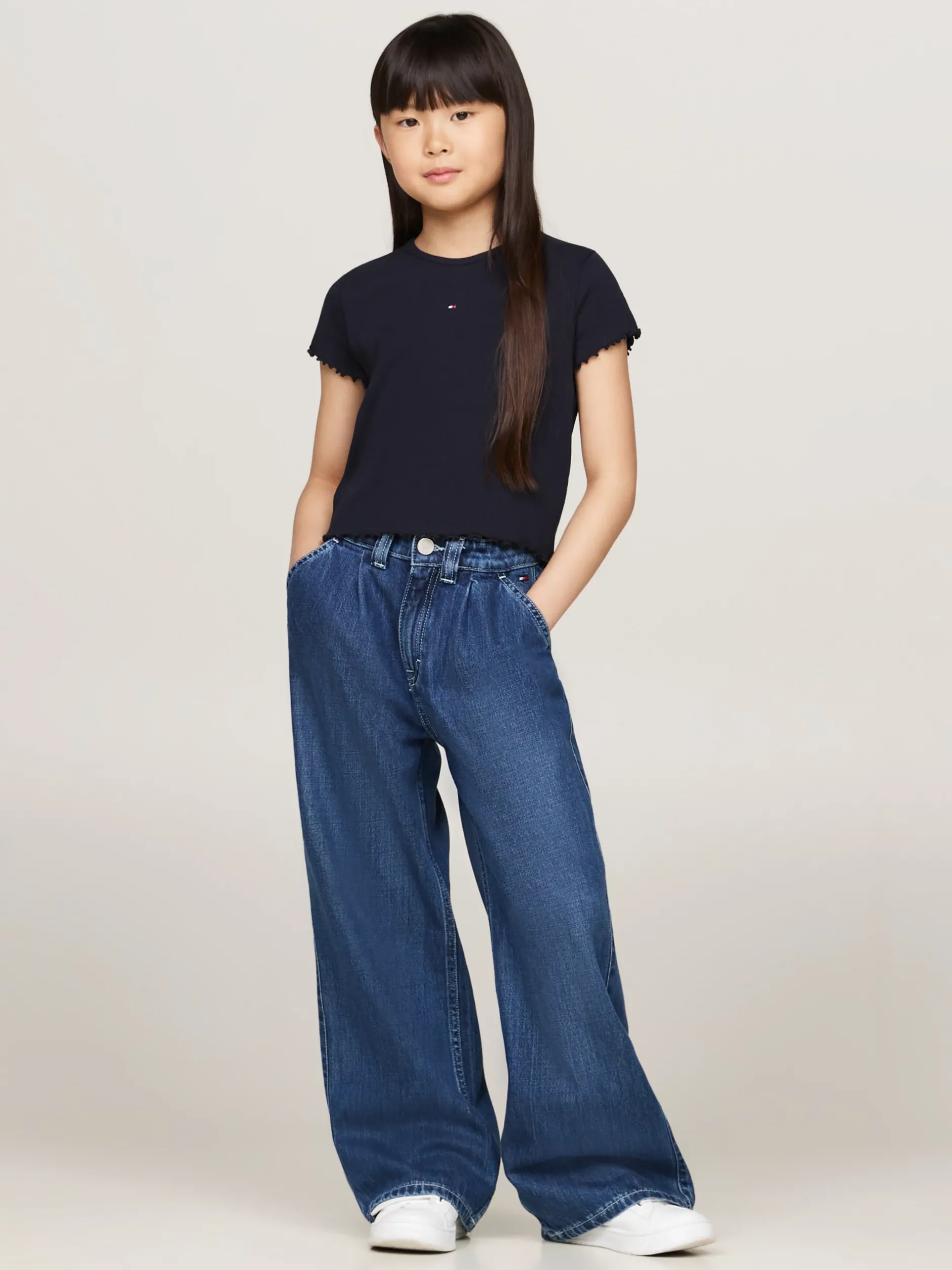 Topy I T-Shirty*Tommy Hilfiger Bardzo Wąski Prążkowany T-shirt DESERT SKY