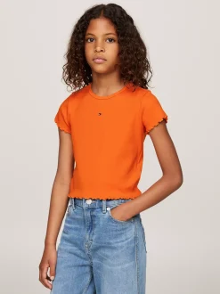 Topy I T-Shirty*Tommy Hilfiger Bardzo Wąski Prążkowany T-shirt ORANGE THUNDER