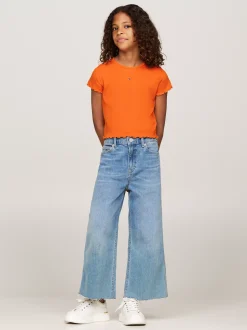 Topy I T-Shirty*Tommy Hilfiger Bardzo Wąski Prążkowany T-shirt ORANGE THUNDER
