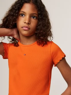 Topy I T-Shirty*Tommy Hilfiger Bardzo Wąski Prążkowany T-shirt ORANGE THUNDER