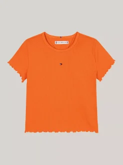 Topy I T-Shirty*Tommy Hilfiger Bardzo Wąski Prążkowany T-shirt ORANGE THUNDER
