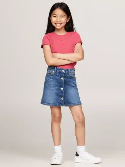 Topy I T-Shirty*Tommy Hilfiger Bardzo Wąski Prążkowany T-shirt HERITAGE PINK