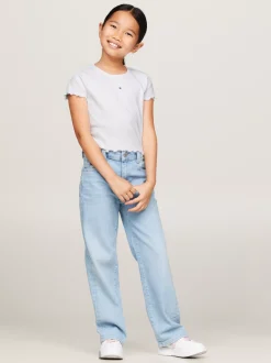 Topy I T-Shirty*Tommy Hilfiger Bardzo Wąski Prążkowany T-shirt WHITE