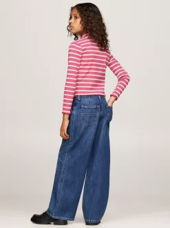 Topy I T-Shirty*Tommy Hilfiger Bardzo Wąski Top Z Półgolfem W Paski HERITAGE PINK STRIPE