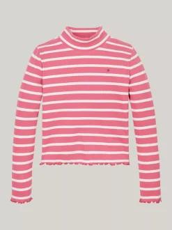 Topy I T-Shirty*Tommy Hilfiger Bardzo Wąski Top Z Półgolfem W Paski HERITAGE PINK STRIPE