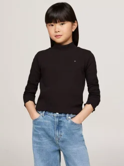 Topy I T-Shirty*Tommy Hilfiger Bardzo Wąski Top Z Półgolfem W Paski BLACK