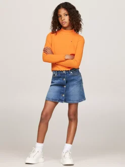 Topy I T-Shirty*Tommy Hilfiger Bardzo Wąski Top Z Półgolfem W Paski ORANGE THUNDER