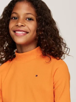 Topy I T-Shirty*Tommy Hilfiger Bardzo Wąski Top Z Półgolfem W Paski ORANGE THUNDER
