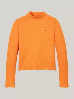 Topy I T-Shirty*Tommy Hilfiger Bardzo Wąski Top Z Półgolfem W Paski ORANGE THUNDER