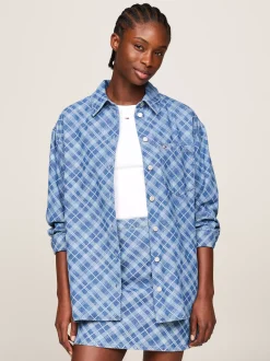 Koszule & Bluzki*Tommy Hilfiger Batystowa Koszula O Luźnym Kroju GRID CHECK CHAMBRAY