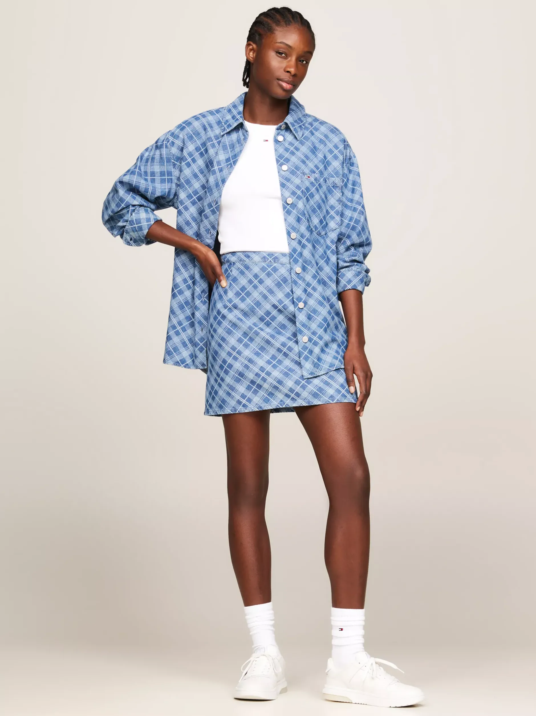 Koszule & Bluzki*Tommy Hilfiger Batystowa Koszula O Luźnym Kroju GRID CHECK CHAMBRAY