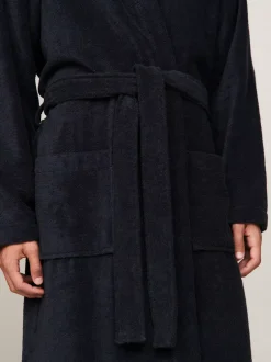 Stroje Domowe*Tommy Hilfiger Bawełniany Szlafrok Kąpielowy Z Kapturem NAVY BLAZER