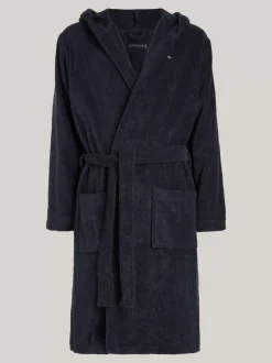 Stroje Domowe*Tommy Hilfiger Bawełniany Szlafrok Kąpielowy Z Kapturem NAVY BLAZER