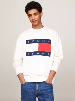 Bluzy Dresowe & Z Kapturem*Tommy Hilfiger Bluza O Kroju Oversize Z Flagą ANCIENT WHITE