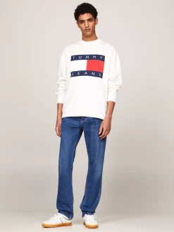 Bluzy Dresowe & Z Kapturem*Tommy Hilfiger Bluza O Kroju Oversize Z Flagą ANCIENT WHITE