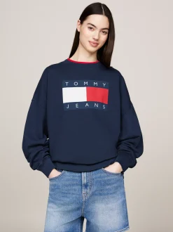 Bluzy Dresowe & Z Kapturem*Tommy Hilfiger Bluza O Kroju Oversize Z Flagą DARK NIGHT NAVY