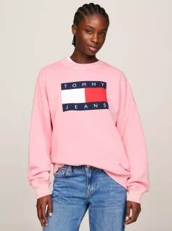 Bluzy Dresowe & Z Kapturem*Tommy Hilfiger Bluza O Kroju Oversize Z Flagą BALLET PINK