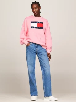 Bluzy Dresowe & Z Kapturem*Tommy Hilfiger Bluza O Kroju Oversize Z Flagą BALLET PINK