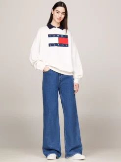 Bluzy Dresowe & Z Kapturem*Tommy Hilfiger Bluza O Kroju Oversize Z Flagą ANCIENT WHITE