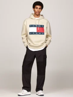 Bluzy Dresowe & Z Kapturem*Tommy Hilfiger Bluza O Luźnym Kroju Z Naszywką ANCIENT WHITE MELANGE
