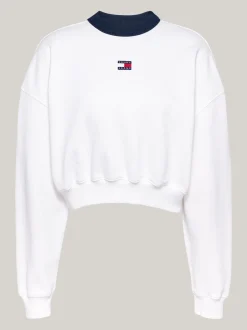 Bluzy Dresowe & Z Kapturem*Tommy Hilfiger Bluza O Skróconym Luźnym Kroju Z Naszywką Tommy WHITE