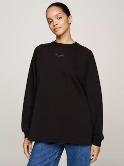 Bluzy Dresowe & Z Kapturem*Tommy Hilfiger Bluza Oversize Z Metalicznym Logo BLACK