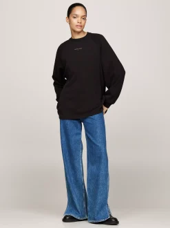 Bluzy Dresowe & Z Kapturem*Tommy Hilfiger Bluza Oversize Z Metalicznym Logo BLACK