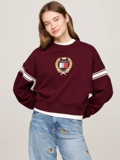 Bluzy Dresowe & Z Kapturem*Tommy Hilfiger Bluza Tommy O Pudełkowym Kroju DEEP ROUGE
