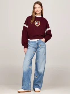 Bluzy Dresowe & Z Kapturem*Tommy Hilfiger Bluza Tommy O Pudełkowym Kroju DEEP ROUGE