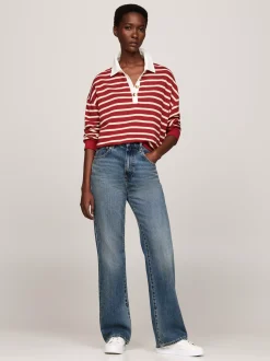Bluzy Dresowe & Z Kapturem*Tommy Hilfiger Bluza W Paski Z Kołnierzykiem Polo BRETON STP MAGMA/ COUNTRY IVORY