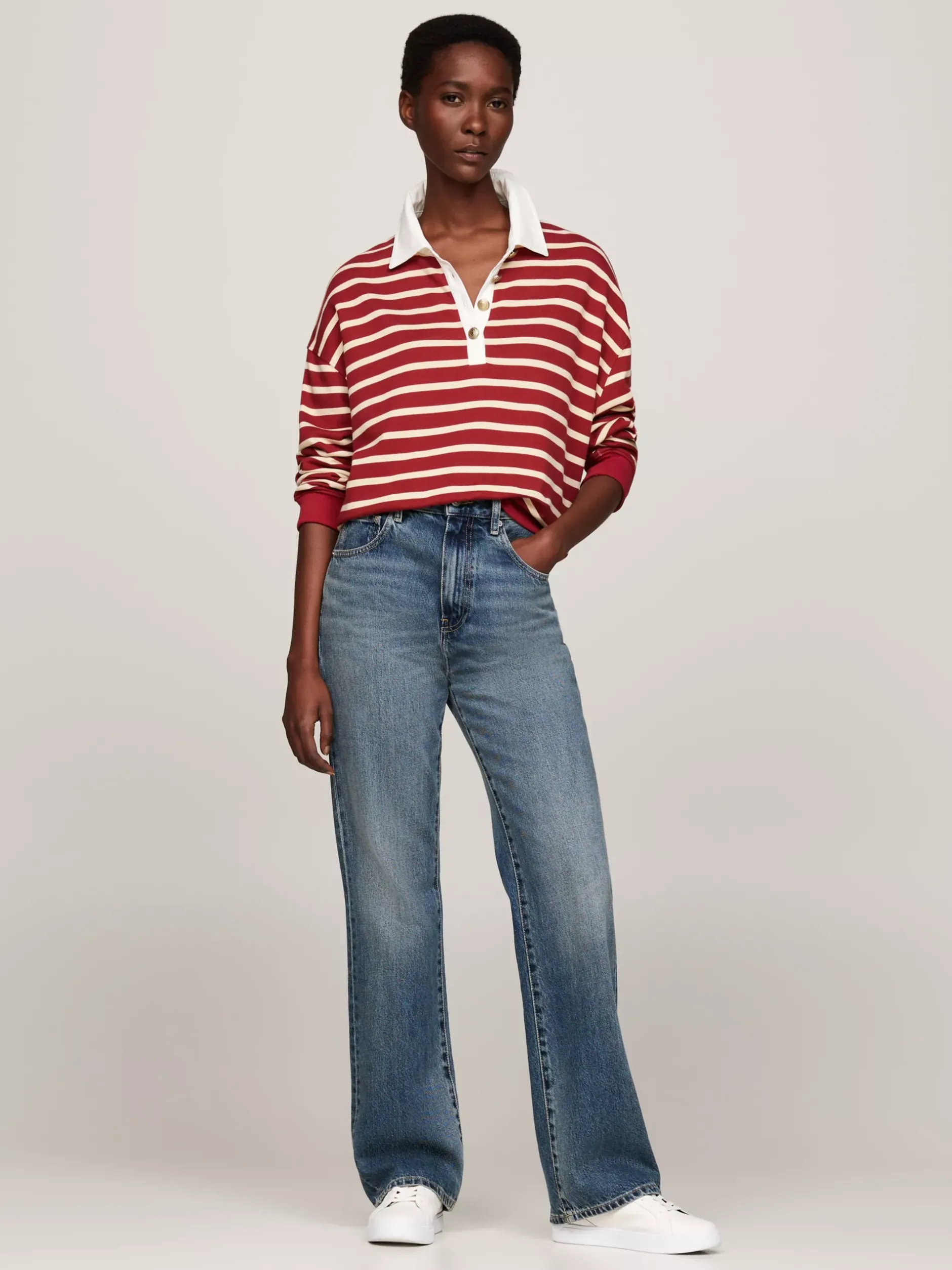 Bluzy Dresowe & Z Kapturem*Tommy Hilfiger Bluza W Paski Z Kołnierzykiem Polo BRETON STP MAGMA/ COUNTRY IVORY