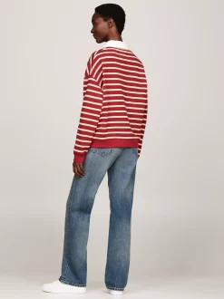 Bluzy Dresowe & Z Kapturem*Tommy Hilfiger Bluza W Paski Z Kołnierzykiem Polo BRETON STP MAGMA/ COUNTRY IVORY