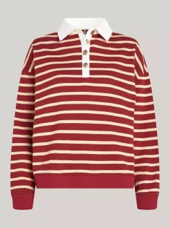 Bluzy Dresowe & Z Kapturem*Tommy Hilfiger Bluza W Paski Z Kołnierzykiem Polo BRETON STP MAGMA/ COUNTRY IVORY
