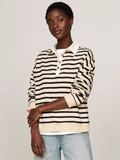 Bluzy Dresowe & Z Kapturem*Tommy Hilfiger Bluza W Paski Z Kołnierzykiem Polo BRETON STP COUNTRY IVORY/DESERT SKY