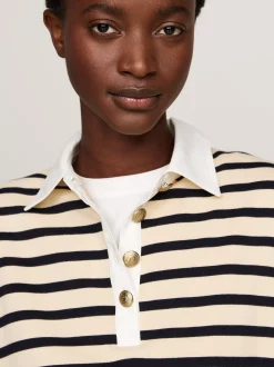 Bluzy Dresowe & Z Kapturem*Tommy Hilfiger Bluza W Paski Z Kołnierzykiem Polo BRETON STP COUNTRY IVORY/DESERT SKY