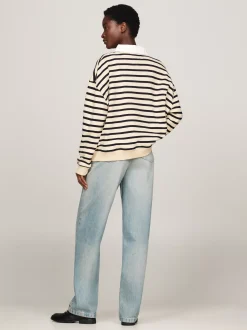 Bluzy Dresowe & Z Kapturem*Tommy Hilfiger Bluza W Paski Z Kołnierzykiem Polo BRETON STP COUNTRY IVORY/DESERT SKY