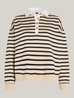 Bluzy Dresowe & Z Kapturem*Tommy Hilfiger Bluza W Paski Z Kołnierzykiem Polo BRETON STP COUNTRY IVORY/DESERT SKY