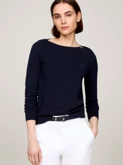 Bluzy Dresowe & Z Kapturem*Tommy Hilfiger Bluza Z Dżerseju Z Dekoltem W łódkę DESERT SKY