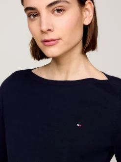 Bluzy Dresowe & Z Kapturem*Tommy Hilfiger Bluza Z Dżerseju Z Dekoltem W łódkę DESERT SKY