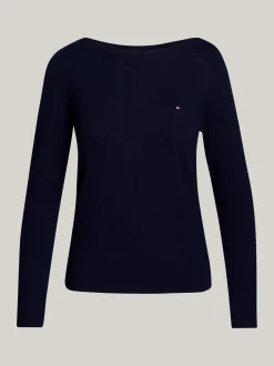 Bluzy Dresowe & Z Kapturem*Tommy Hilfiger Bluza Z Dżerseju Z Dekoltem W łódkę DESERT SKY