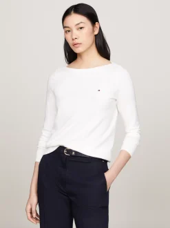 Bluzy Dresowe & Z Kapturem*Tommy Hilfiger Bluza Z Dżerseju Z Dekoltem W łódkę ECRU